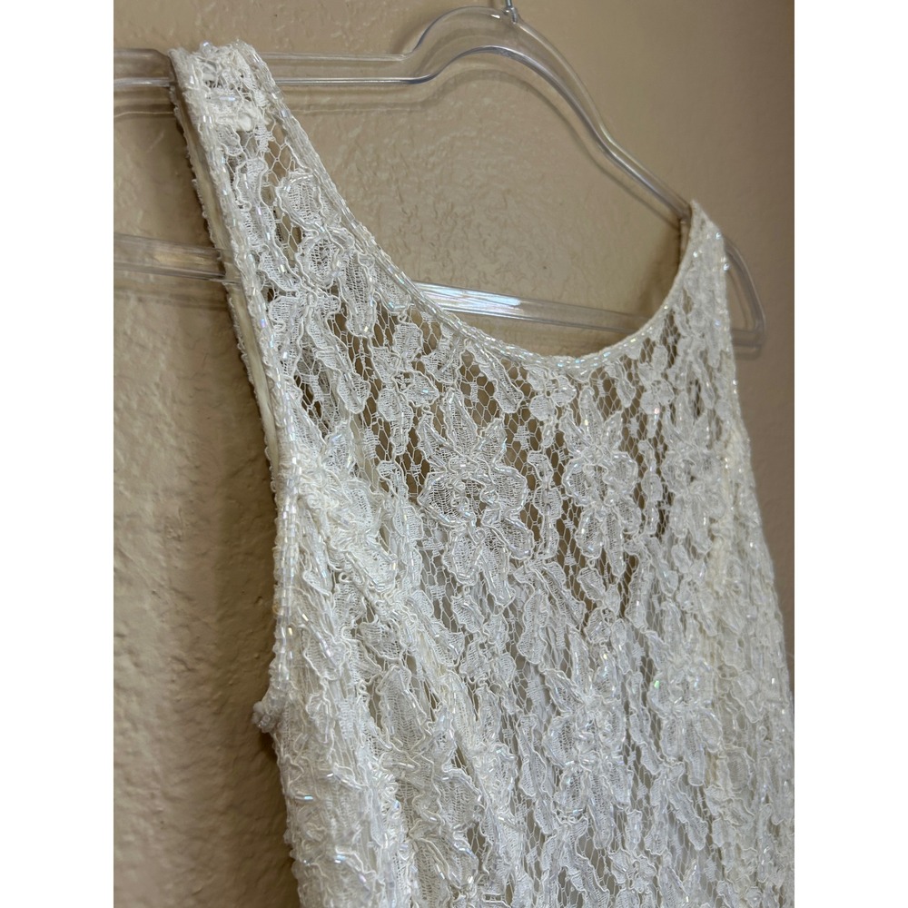 Vintage 90s Cache Ever After Ivory Lace Sequin Maxi Gown Dress Womens 6 Ivory - Picture 14 of 16